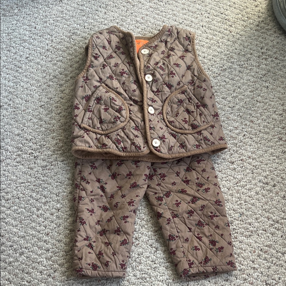 Zara Beige Quilted Vest with Floral Accents